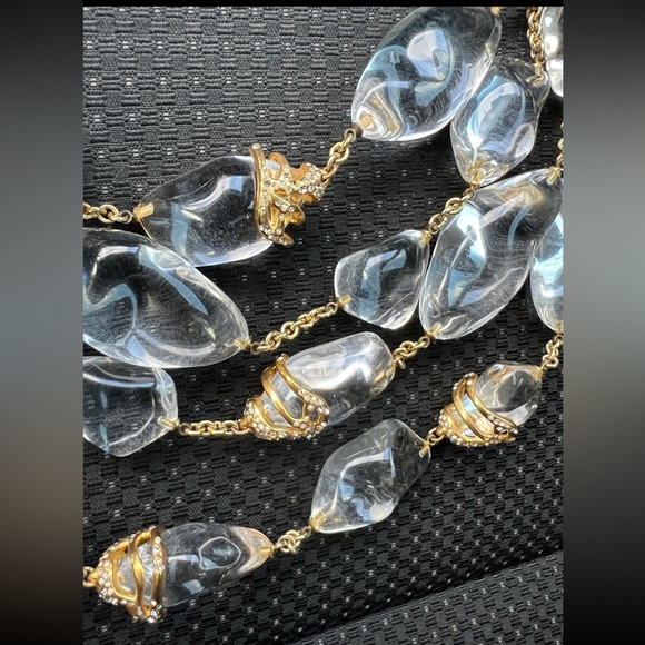 Alexis Bittar Clear Lucite Jeweled Multi Strands Necklace in gold tone setting. - Picture 4 of 4